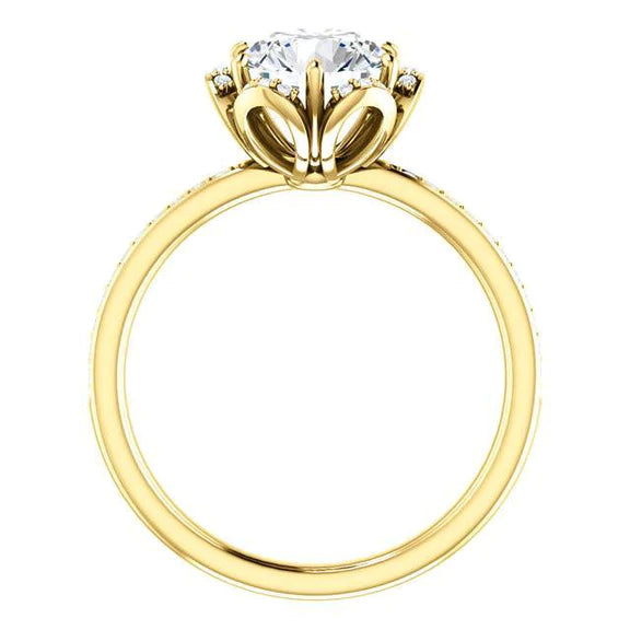 Flower Style 1.71 Carat Round Real Diamond Engagement Halo Ring 14K