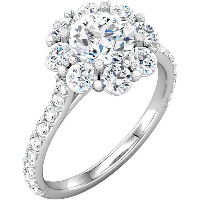 Flower Style 3.07 Carat Round Real Diamond Halo Ring Solid White Gold 14K