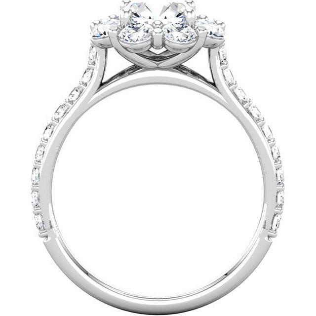 Flower Style 3.07 Carat Round Real Diamond Halo Ring Solid White Gold 14K