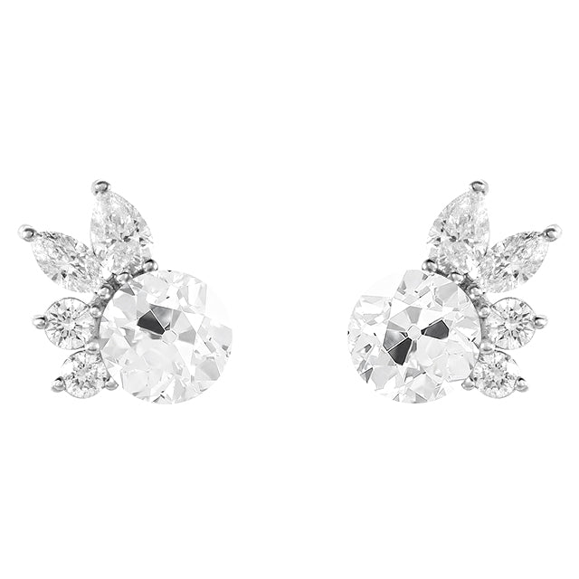 Diamond Antique Cushion Stud Earrings in 14K White Gold – main view