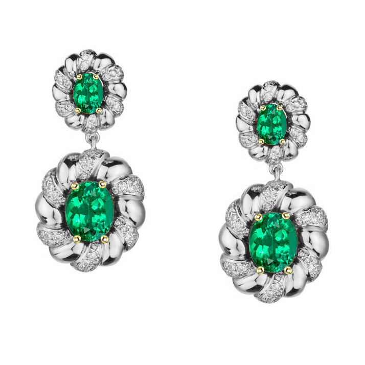 Genuine Colombian Emerald Gemstone Earring 1.50 ct Two-Tone 14K Gold – main view