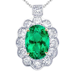 Fine Emerald Oval Cut Precious Stone Pendant 6 ct – 14K Two Tone