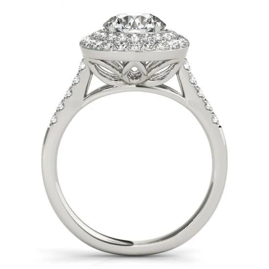 Flower Style Halo Round Natural Diamond 2 Carat Engagement Fancy Ring