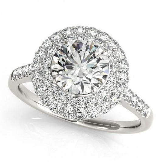 Flower Style Halo Round Natural Diamond 2 Carat Engagement Fancy Ring WG 14K