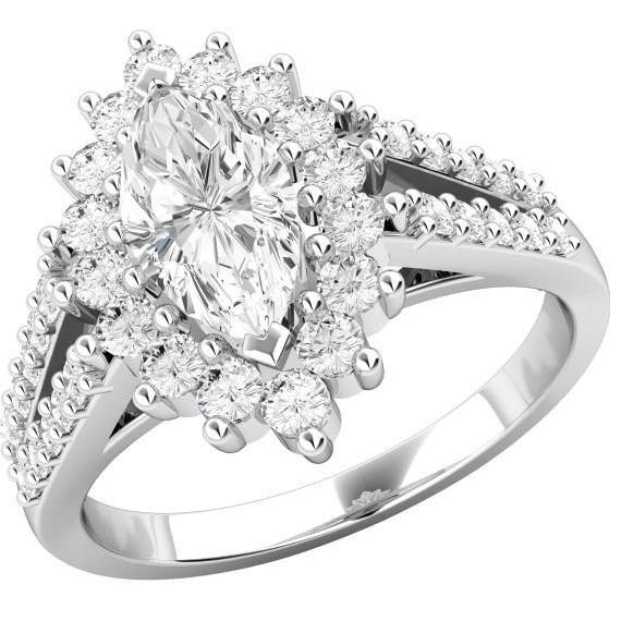 Flower Style Marquise & Round Cut Natural Diamond Halo Ring 4.60 Ct White Gold