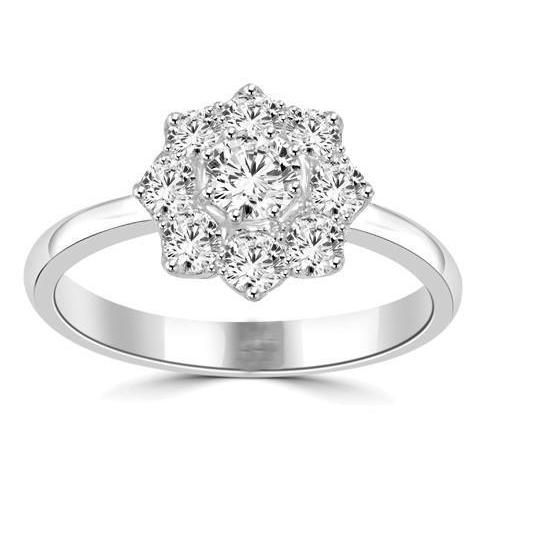 Flower Style Real Diamond Engagement Ring 3.25 Carats Halo 14K White Gold