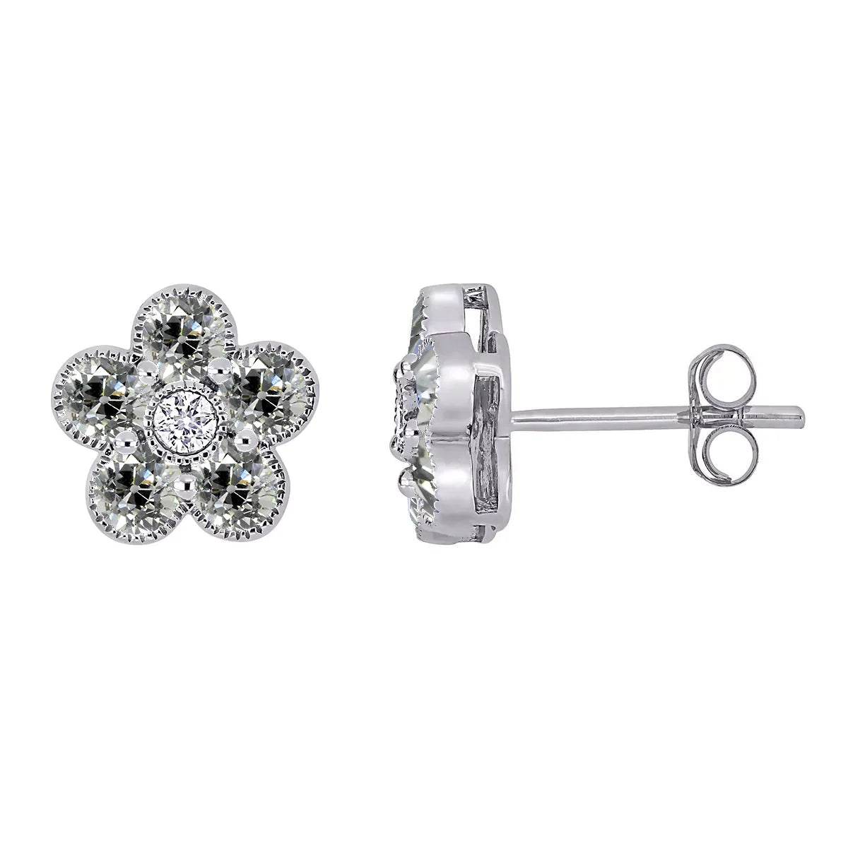 Flower Style Real Diamond Stud Earrings Push Backs Old Miner 5 Carats Gold