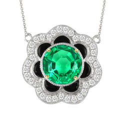 14K Emerald Gemstone Pendant – 3-ct Round Brilliant