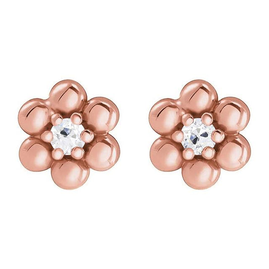 Flower Style Stud Earrings 2 Carats Old Miner Real Diamonds Rose Gold