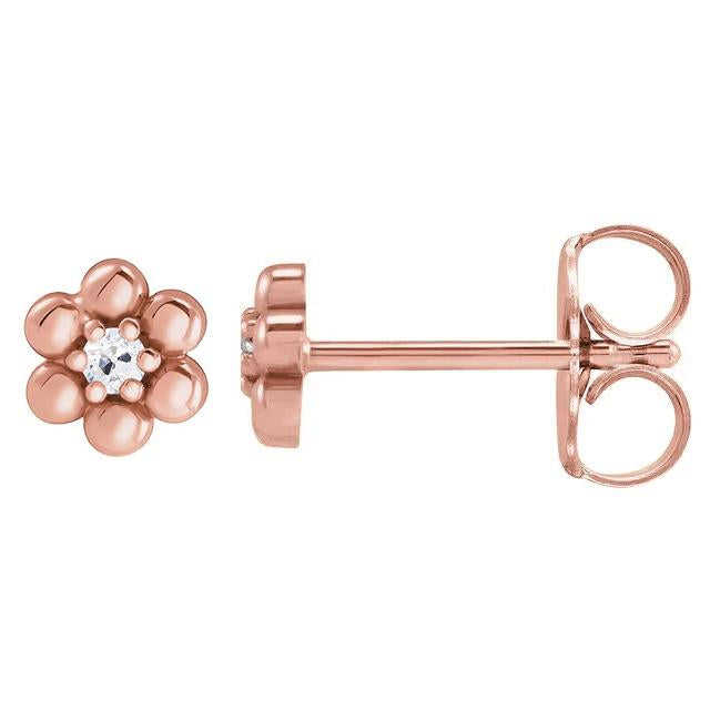 Flower Style Stud Earrings 2 Carats Old Miner Real Diamonds Rose Gold