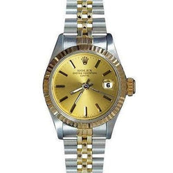 Fluted Bezel Champagne Stick Dial Rolex Date Women Watch Jubilee