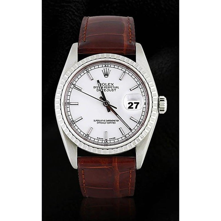 Men's Watch Date Just Brown Leather Band 