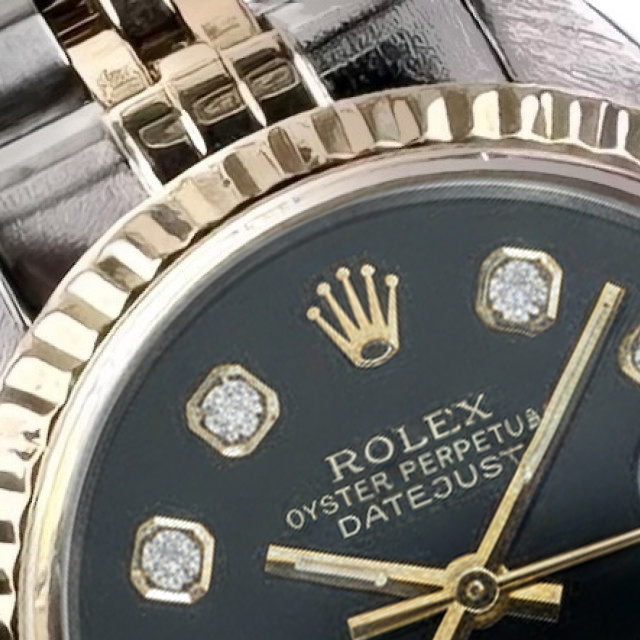 Fluted Bezel Rolex Ss & Gold Baguette Diamond Dial Datejust Watch