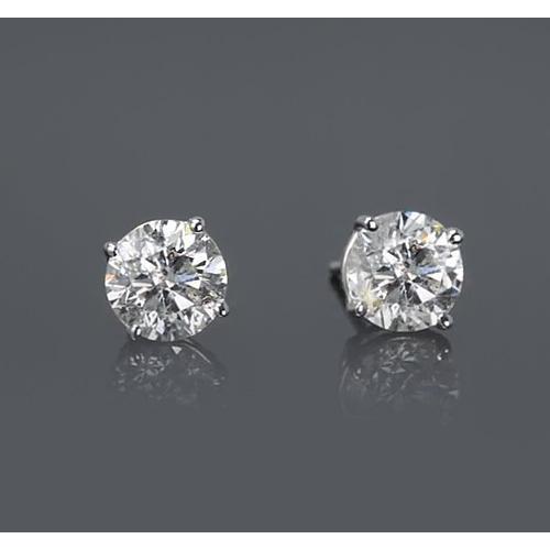 Four Prong Round Real Diamond Stud Earring 2 Carats