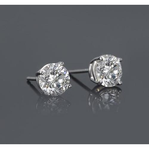 Four Prong Round Real Diamond Stud Earring 2 Carats