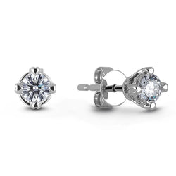 Four Prong Set 2 Ct Round Genuine Diamond Studs Earring Crown Setting Gold 14K