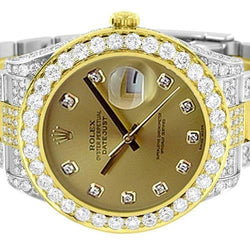 Fully Iced Out Diamond Rolex Datejust Watch Ss And Gold 10 Carats