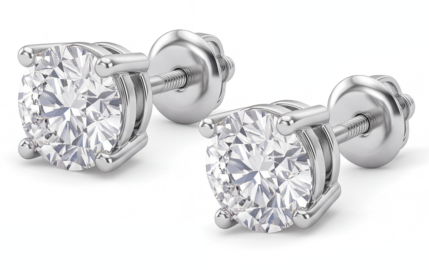 GIA Certified Natural Diamond Earring 1ct - White Gold 14K