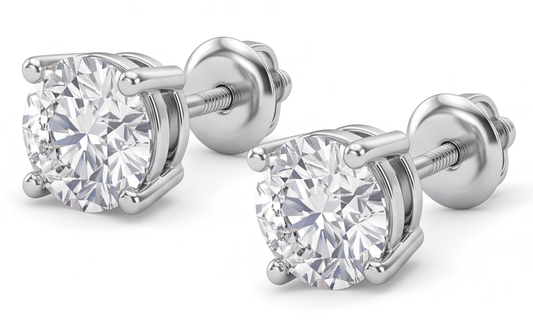GIA Certified Natural Diamond Earring 1ct - White Gold 14K