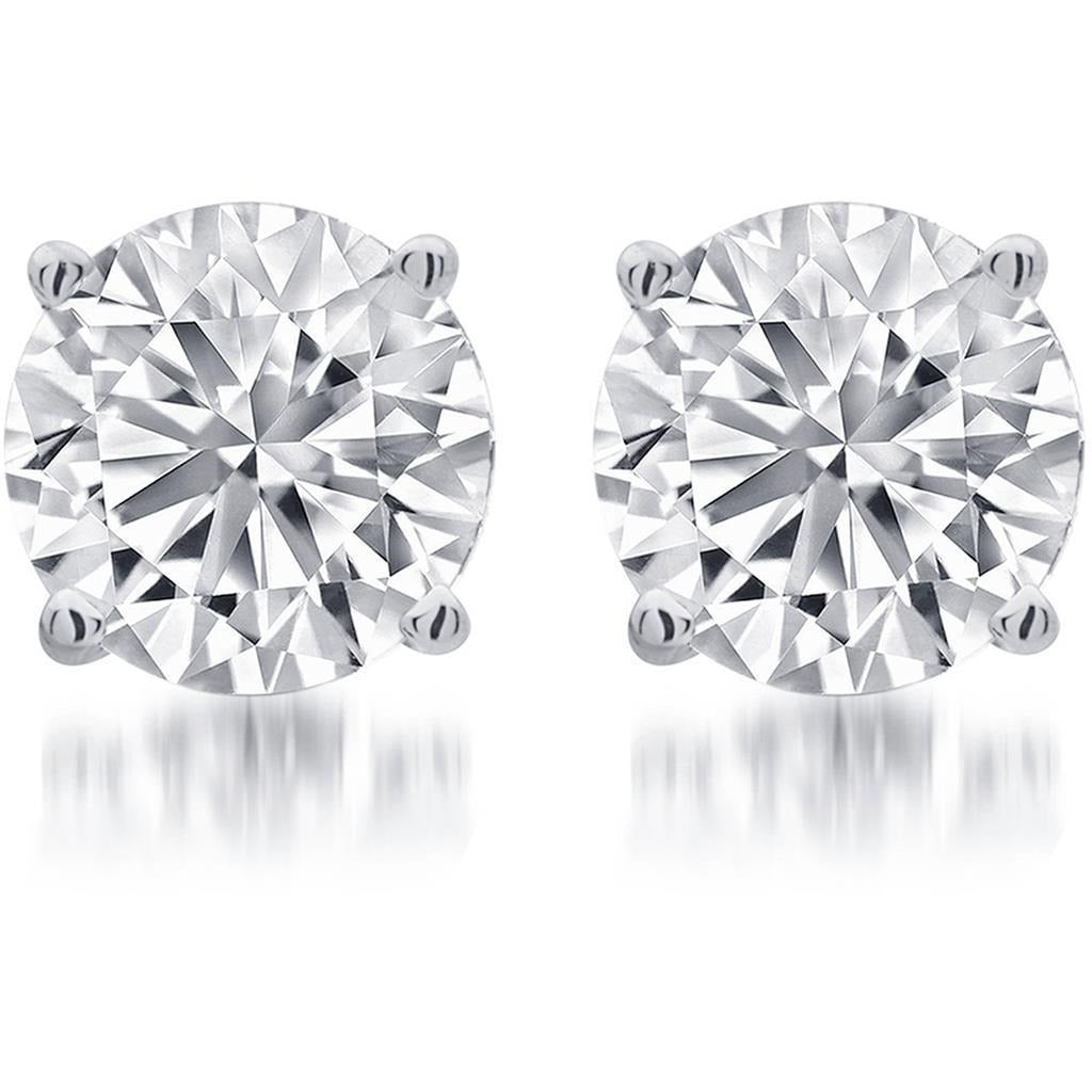 G SI1 Round Cut 5 Carats Real Diamonds Stud Earrings Platinum - Stud Earrings-harrychadent.ca
