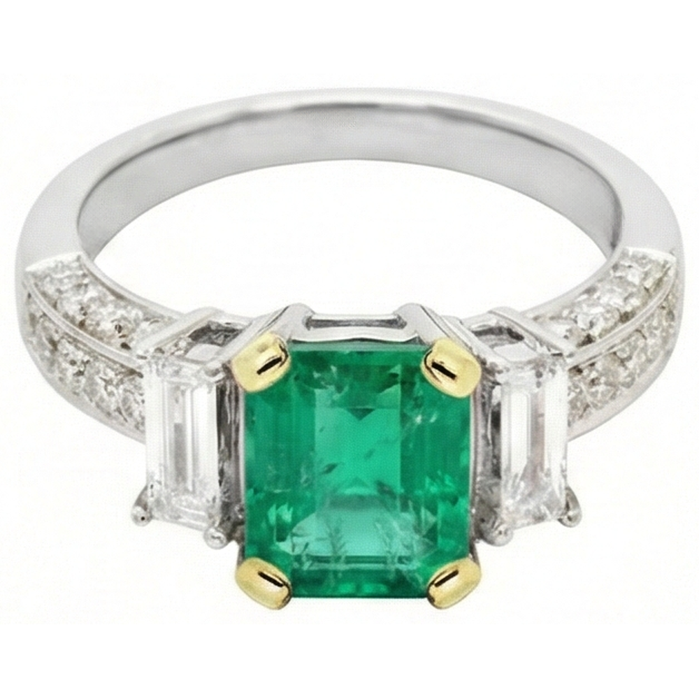 Fine Emerald Gemstone Ring 2-ct 14K Two Tone Gold – angle view