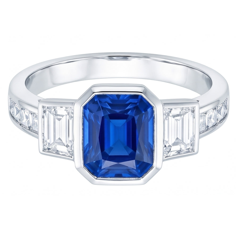 Gemstone Bezel Set Radiant Sapphire Ring Natural Earth Mined Diamond ( Not Lab Grown ) Jewelry 2....
