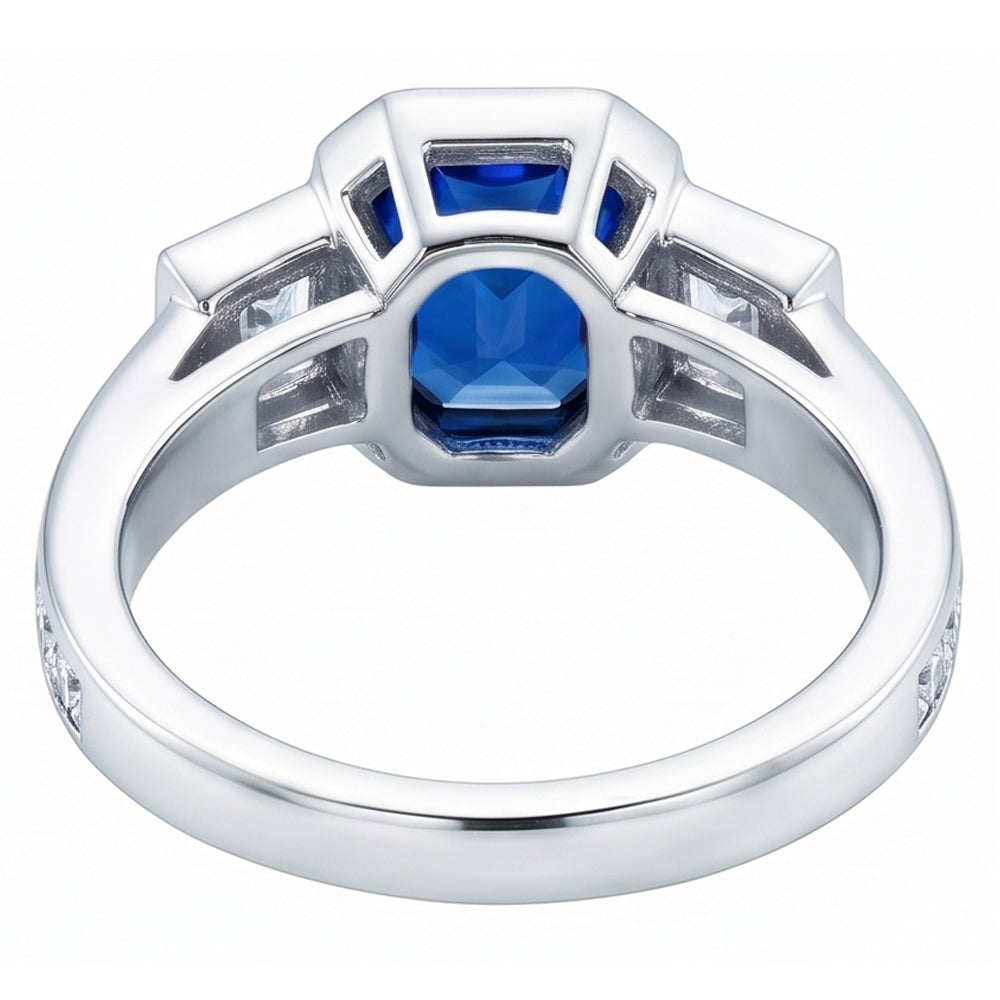 Gemstone Bezel Set Radiant Sapphire Ring Natural Earth Mined Diamond ( Not Lab Grown ) Jewelry 2....