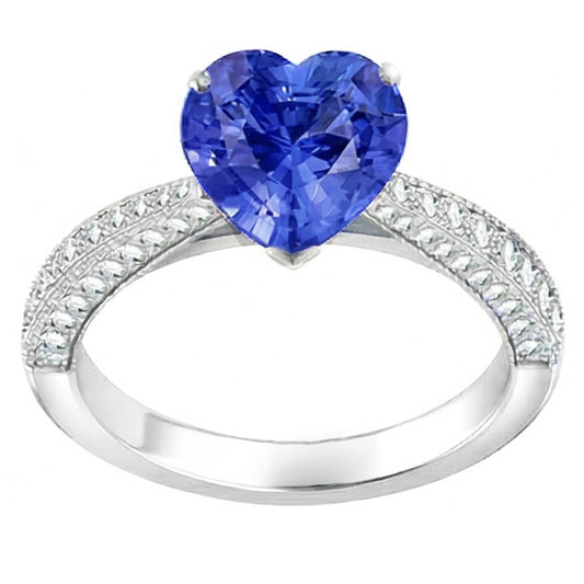 Gemstone Blue Sapphire Ring 4 Carats Multi Row Pave Natural Earth Mined Diamond ( Not Lab Grown )s