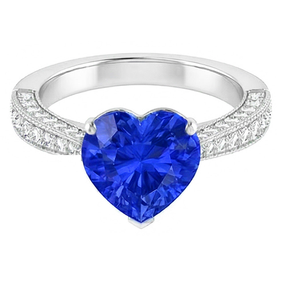 Gemstone Blue Sapphire Ring 4 Carats Multi Row Pave Natural Earth Mined Diamond ( Not Lab Grown )s