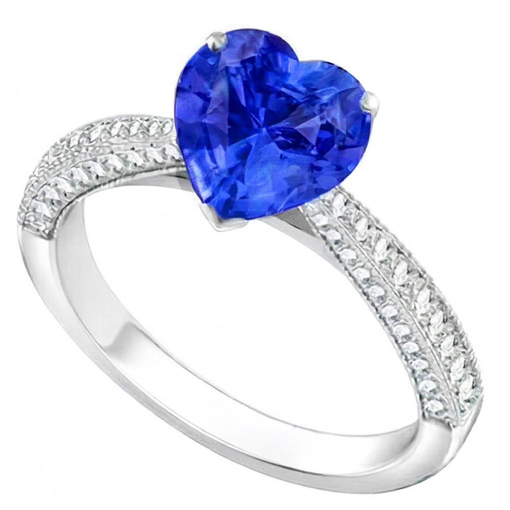 Gemstone Blue Sapphire Ring 4 Carats Multi Row Pave Natural Earth Mined Diamond ( Not Lab Grown )s
