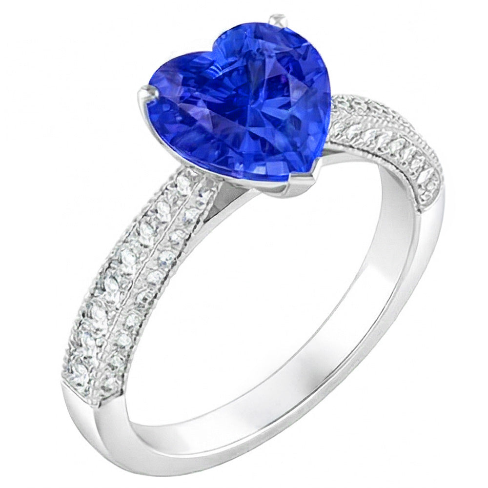 Gemstone Blue Sapphire Ring 4 Carats Multi Row Pave Natural Earth Mined Diamond ( Not Lab Grown )s