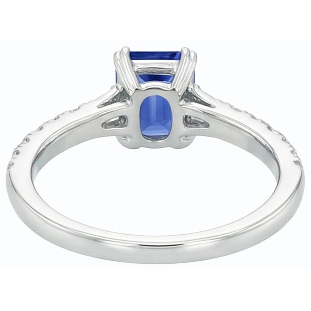 Gemstone Blue Sapphire Ring Baguette & Round Accents 3.50 Carats