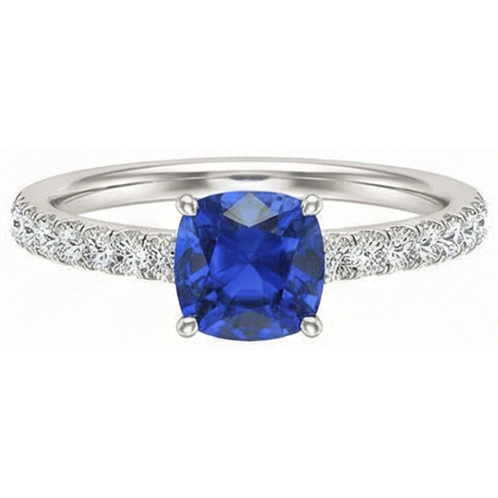 Gemstone Cushion Cut Sapphire Ring 2.50 Carats Fishtail Set Natural Earth Mined Diamond ( Not Lab Grown )s