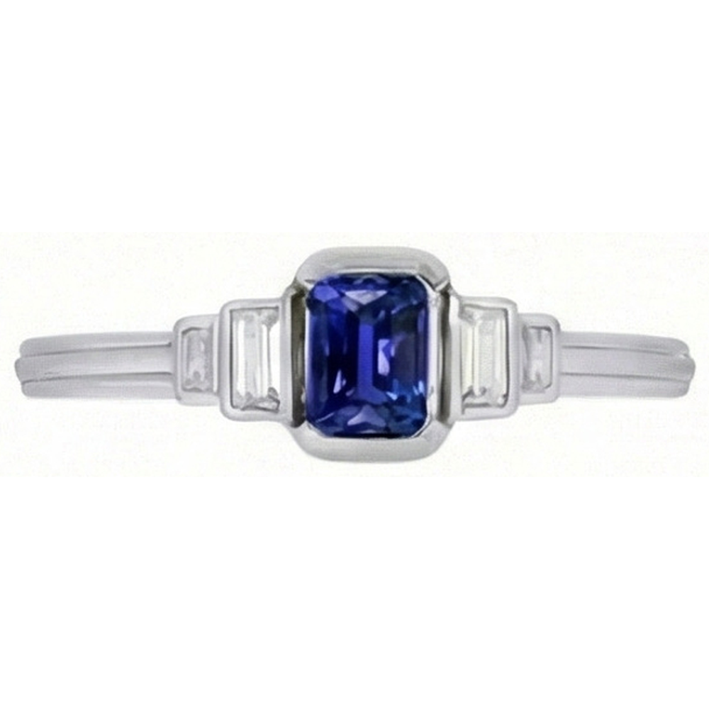 Gemstone Emerald Blue Sapphire Ring 5 Stone Baguette Natural Earth Mined Diamond ( Not Lab Grown )s 2 Carats