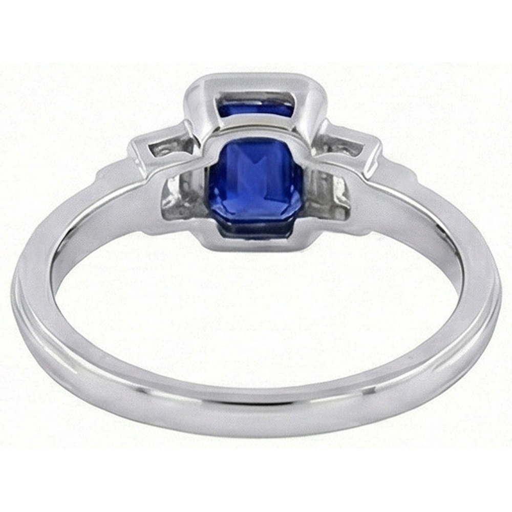 Gemstone Emerald Blue Sapphire Ring 5 Stone Baguette Natural Earth Mined Diamond ( Not Lab Grown )s 2 Carats