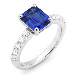 Gemstone Emerald Blue Sapphire Ring With Natural Earth Mined Diamond ( Not Lab Grown ) Accents 2.50 Carats