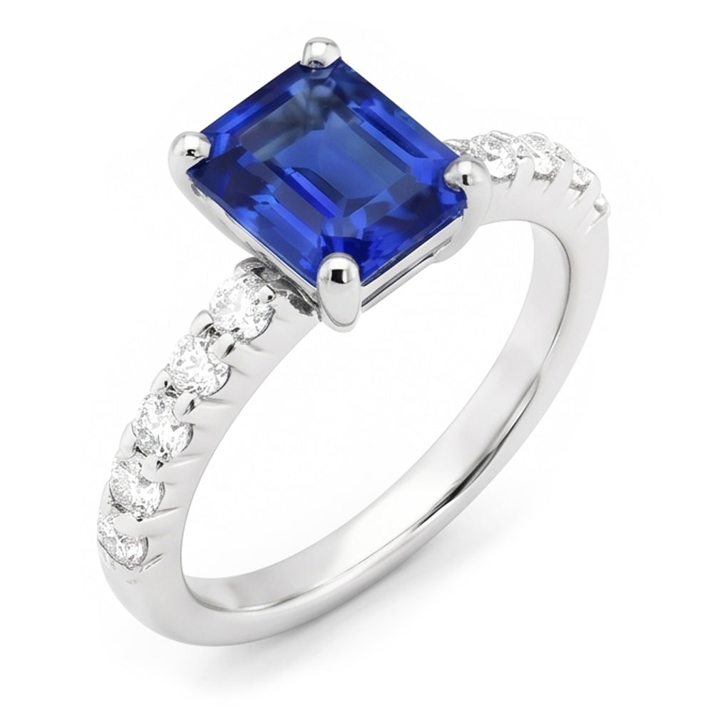 Gemstone Emerald Blue Sapphire Ring With Natural Earth Mined Diamond ( Not Lab Grown ) Accents 2.50 Carats