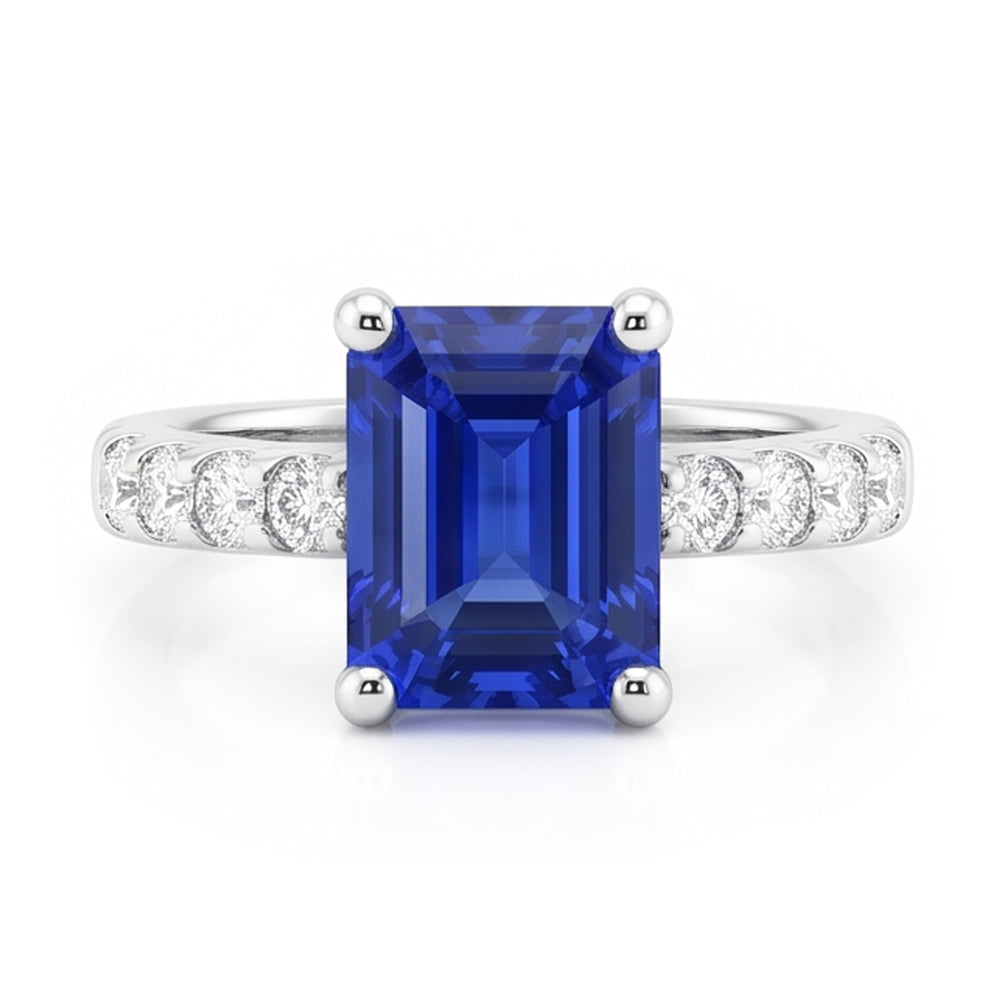 Gemstone Emerald Blue Sapphire Ring With Natural Earth Mined Diamond ( Not Lab Grown ) Accents 2.50 Carats