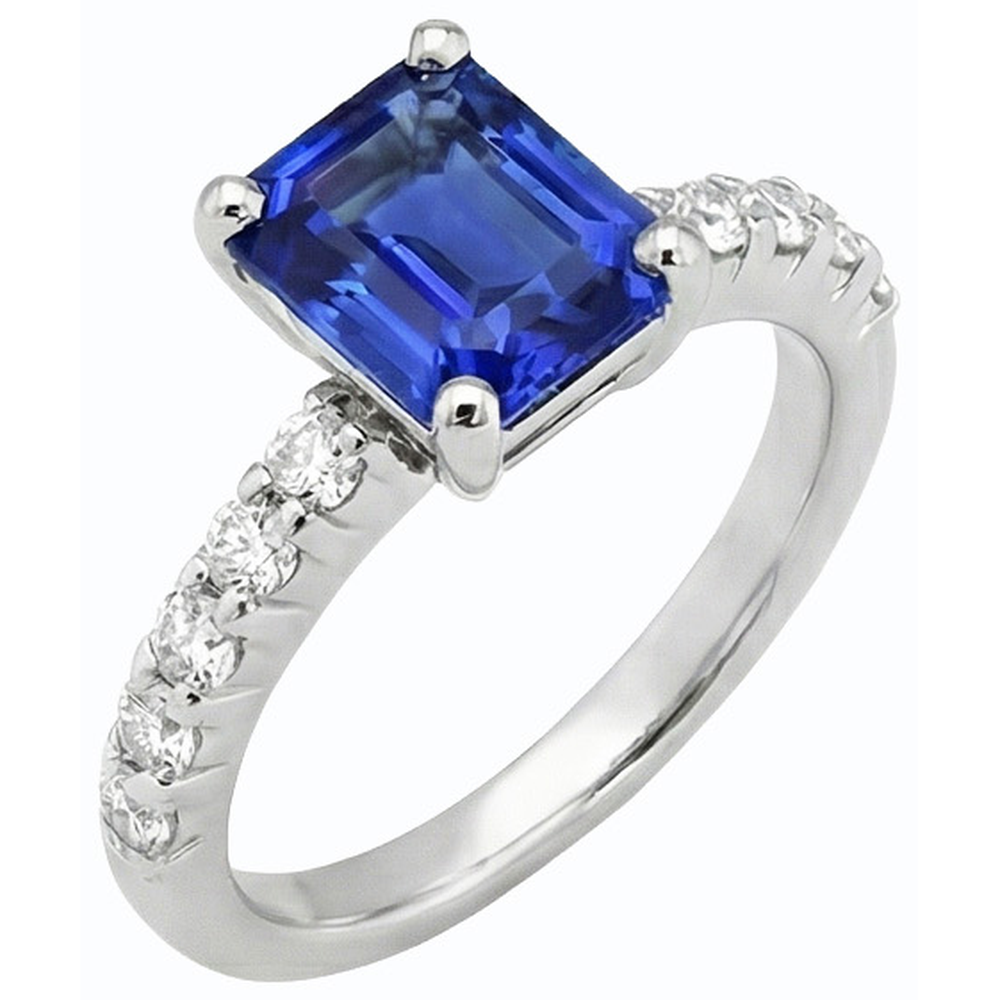 Gemstone Emerald Blue Sapphire Ring With Natural Earth Mined Diamond ( Not Lab Grown ) Accents 2.50 Carats