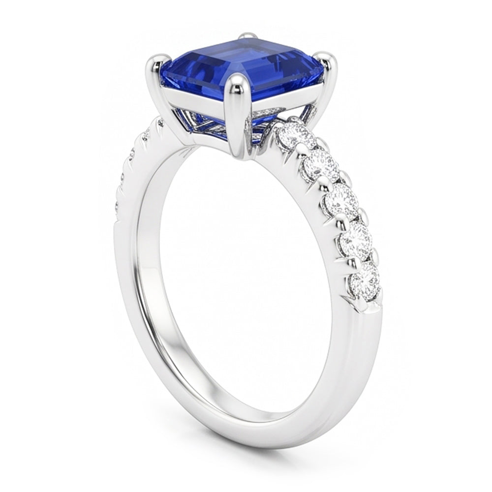 Gemstone Emerald Blue Sapphire Ring With Natural Earth Mined Diamond ( Not Lab Grown ) Accents 2.50 Carats