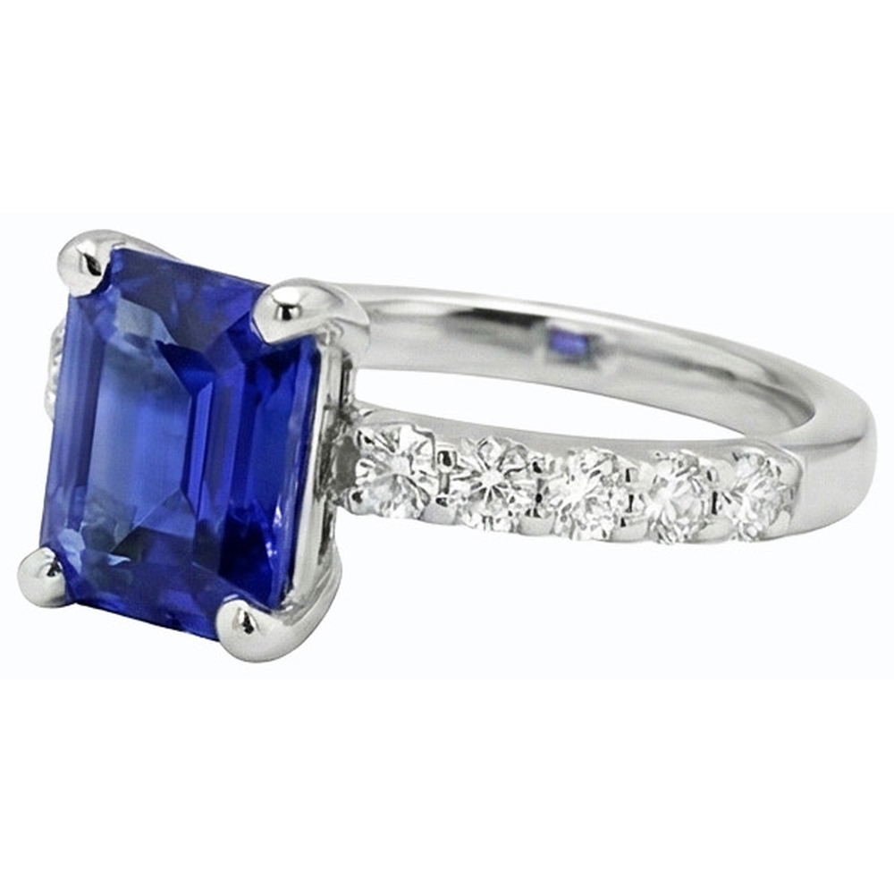 Gemstone Emerald Blue Sapphire Ring With Natural Earth Mined Diamond ( Not Lab Grown ) Accents 2.50 Carats
