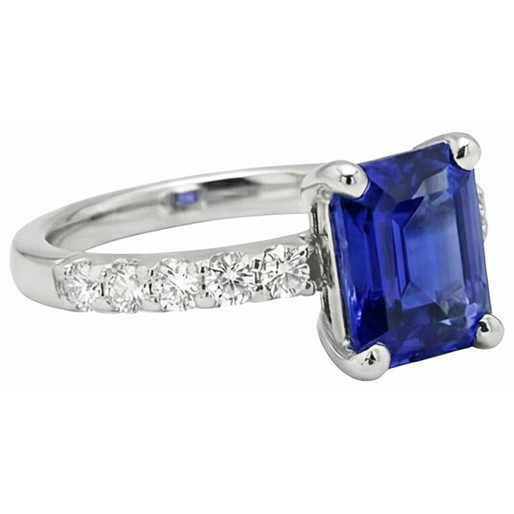 Gemstone Emerald Blue Sapphire Ring With Natural Earth Mined Diamond ( Not Lab Grown ) Accents 2.50 Carats