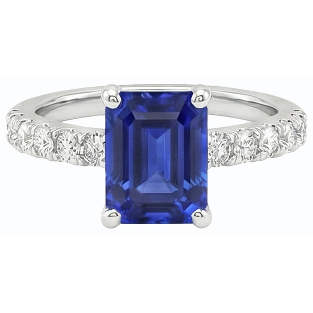 Gemstone Emerald Blue Sapphire Ring With Natural Earth Mined Diamond ( Not Lab Grown ) Accents 2.50 Carats