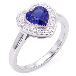 Gemstone Engagement Halo Ring Heart Sri Lankan Sapphire 2 Carats