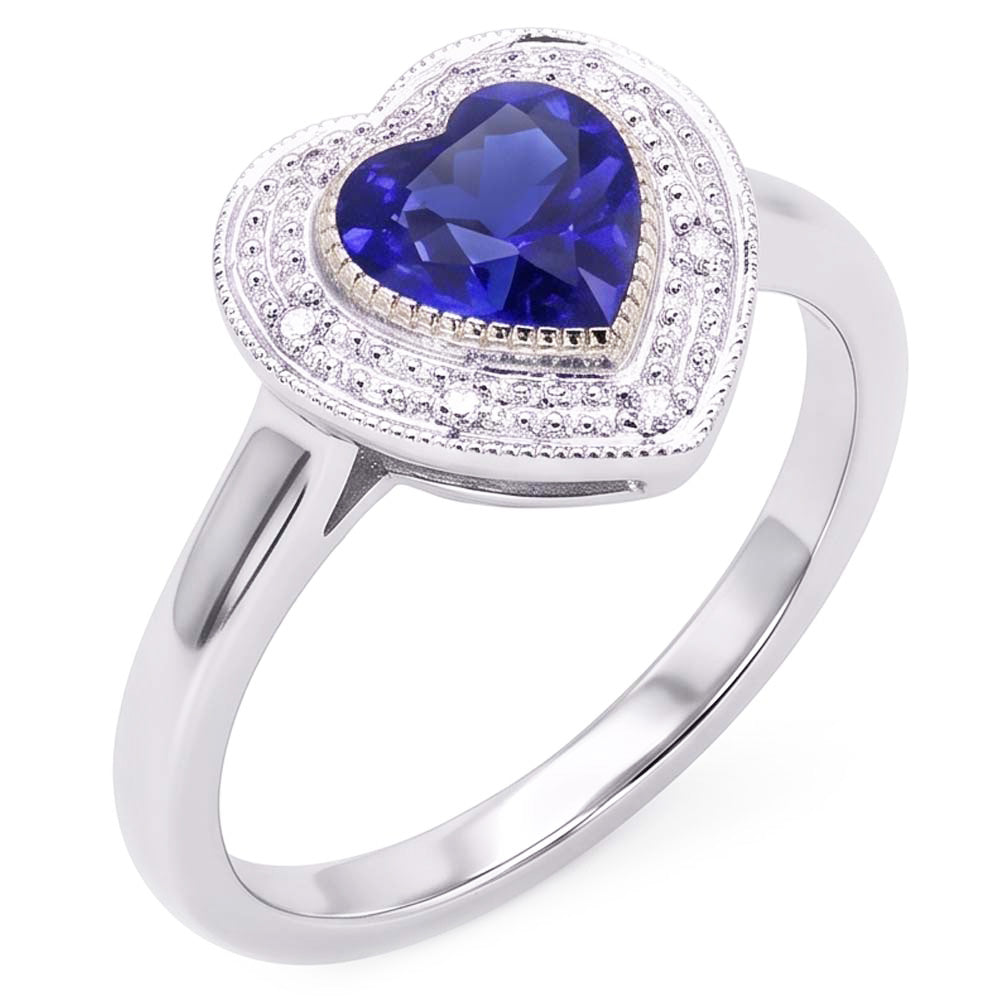 Gemstone Engagement Halo Ring Heart Sri Lankan Sapphire 2 Carats