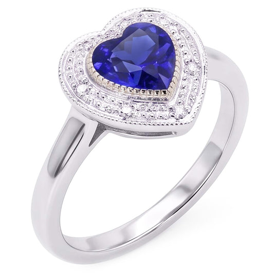 Gemstone Engagement Halo Ring Heart Sri Lankan Sapphire 2 Carats