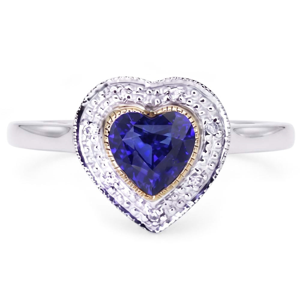 Gemstone Engagement Halo Ring Heart Sri Lankan Sapphire 2 Carats