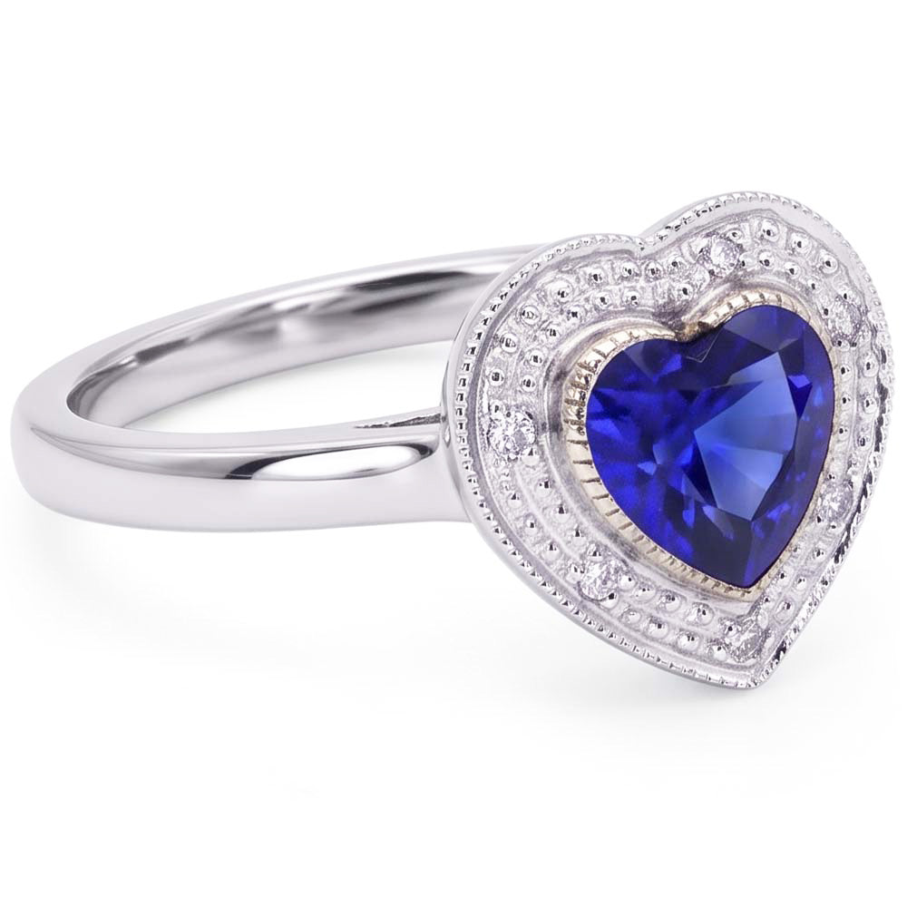 Gemstone Engagement Halo Ring Heart Sri Lankan Sapphire 2 Carats