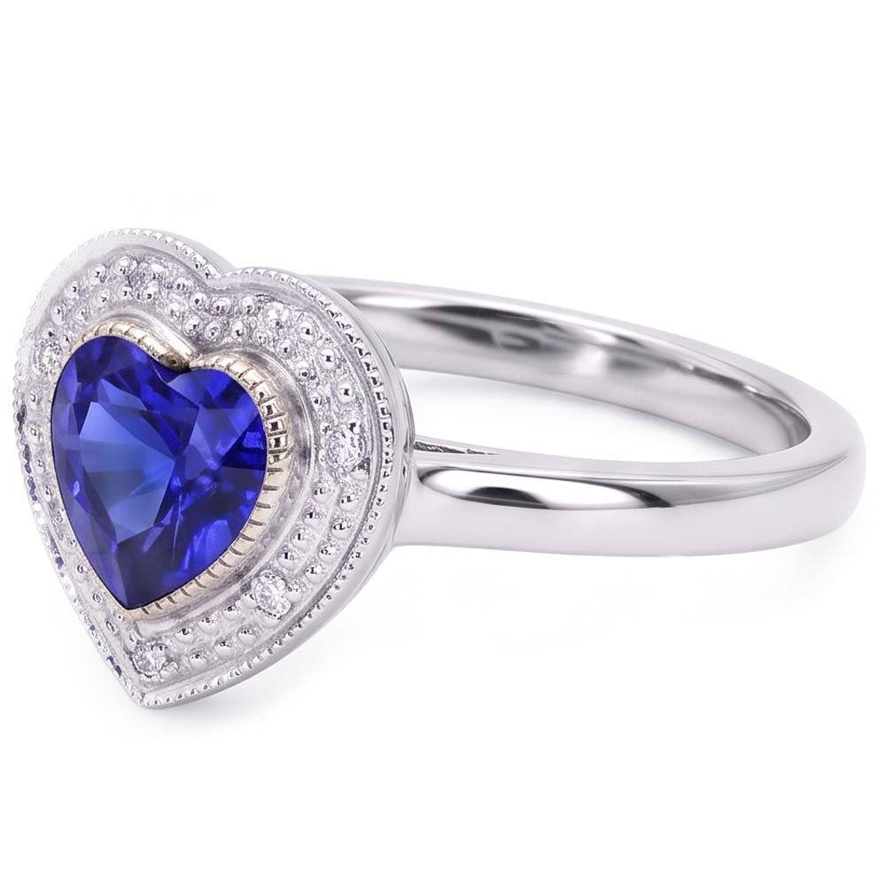 Gemstone Engagement Halo Ring Heart Sri Lankan Sapphire 2 Carats