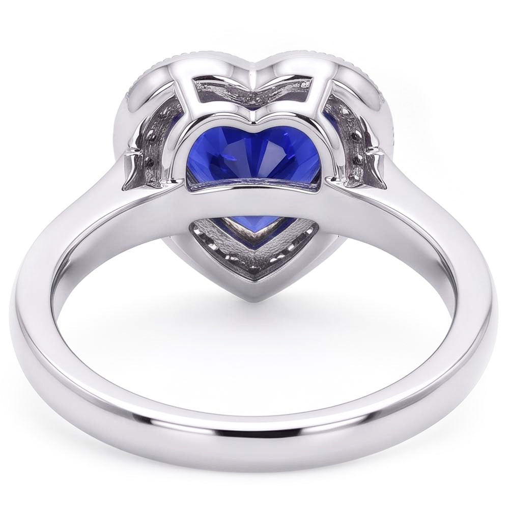 Gemstone Engagement Halo Ring Heart Sri Lankan Sapphire 2 Carats